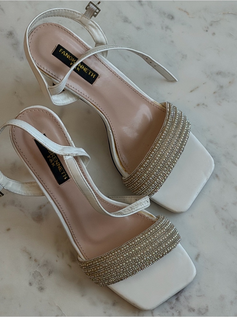 White Rhinestone Heels | Bridal Wedding Sandals | Size EU 38